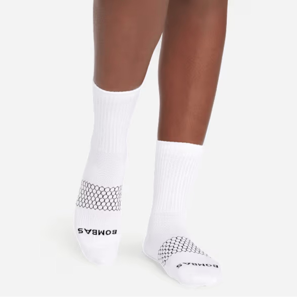 Bombas Women's Solid White Half Calf Sock, small